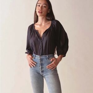 Doen Navy Jiana Button-Up Blouse